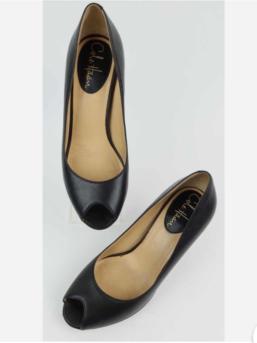 Cole Haan Black Leather Peep-Toe Heels